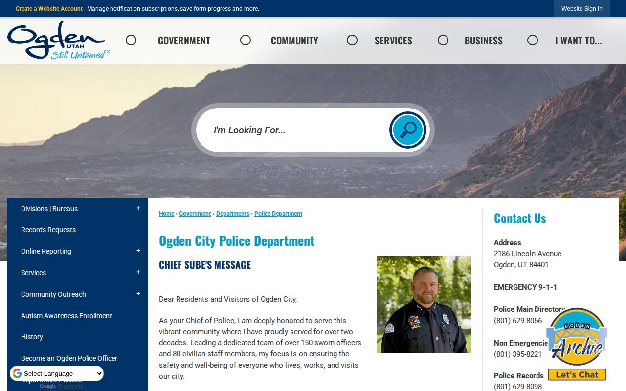 Weber County Ogden Police arrest records contact page