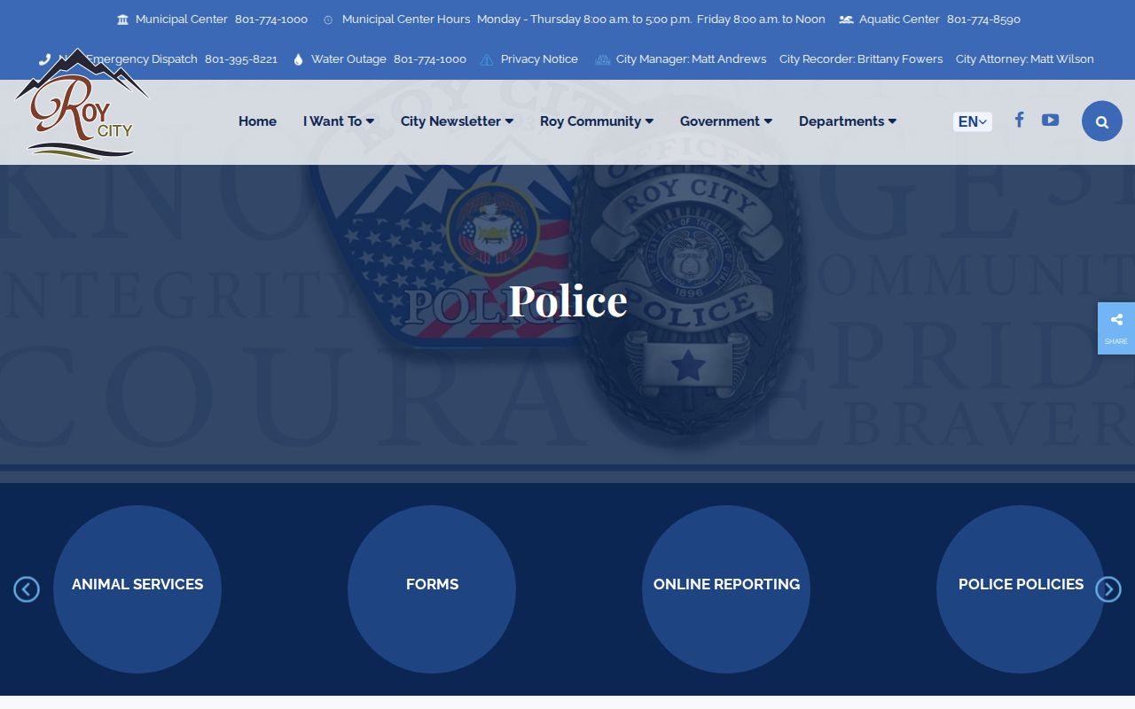 Weber County Roy Police arrest records and services page