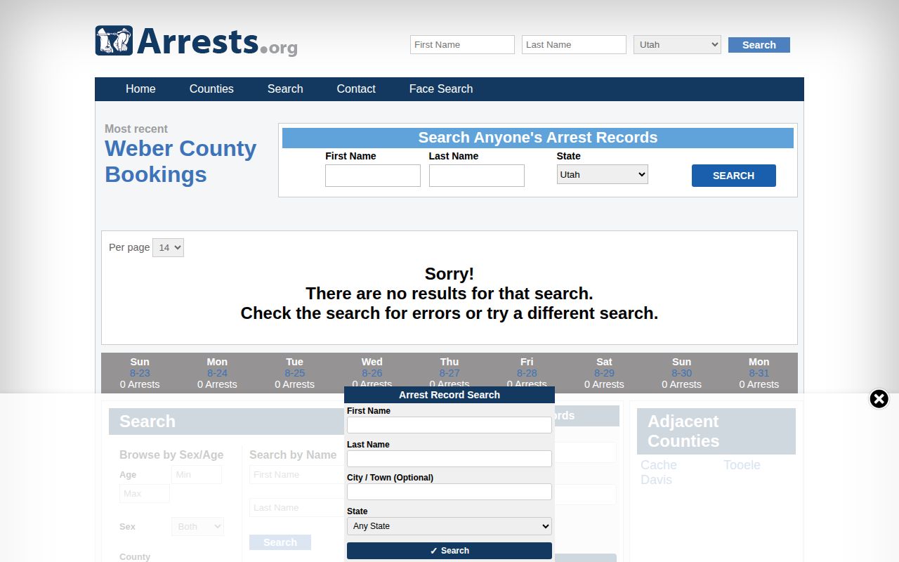 Unofficial Arrests.org Weber County listing page