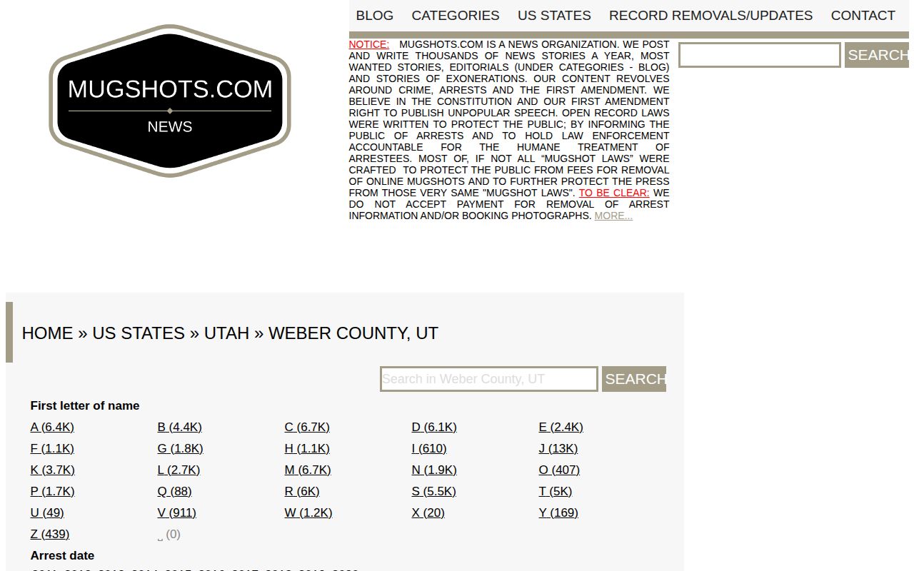 Unofficial Mugshots.com Weber County index page